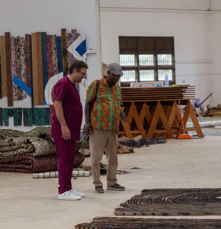 Prof. El Anatsui, thank you for opening the doors of your amazing workshop in Tema to us. What a privilege! Best wishes for your Tate Gallery exhibition in London!