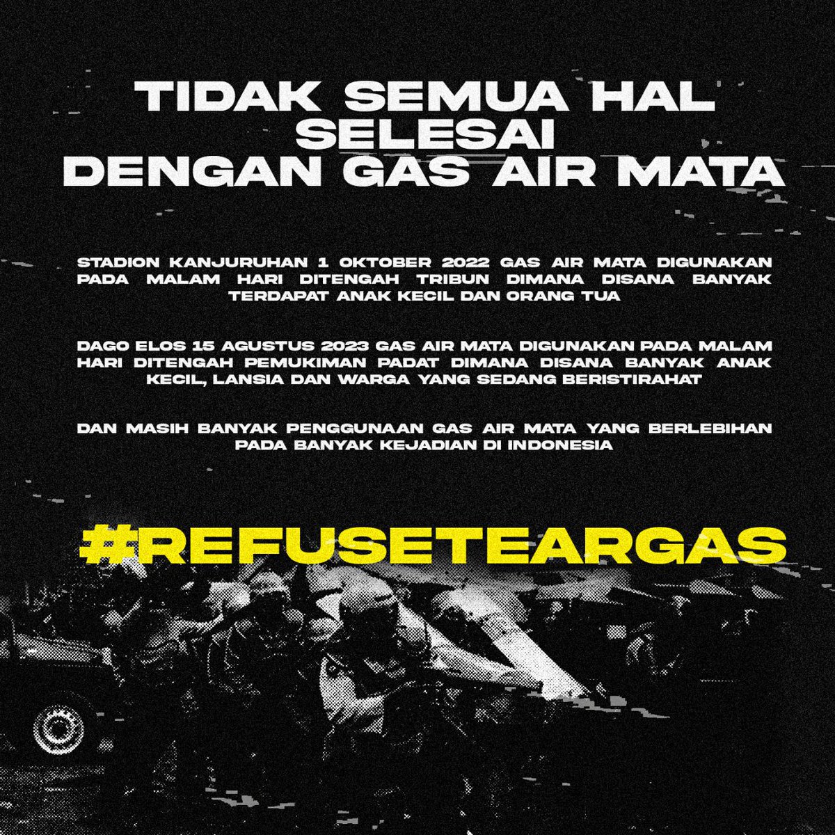 mlgcollective's tweet photo. Meletusnya GAM ditengah warga Dago elos tadi malam, membuktikan bahwa mereka "tak pernah belajar" dari kanjuruhan yang berakhir fatal, dan membunuh ratusan NYAWA. 

Sudah sepatutnya penggunaan GAM di kaji ulang, dalam upaya mengurai massa. Namun dilapangan berkata lain. https://t.co/iEGfih6LRR