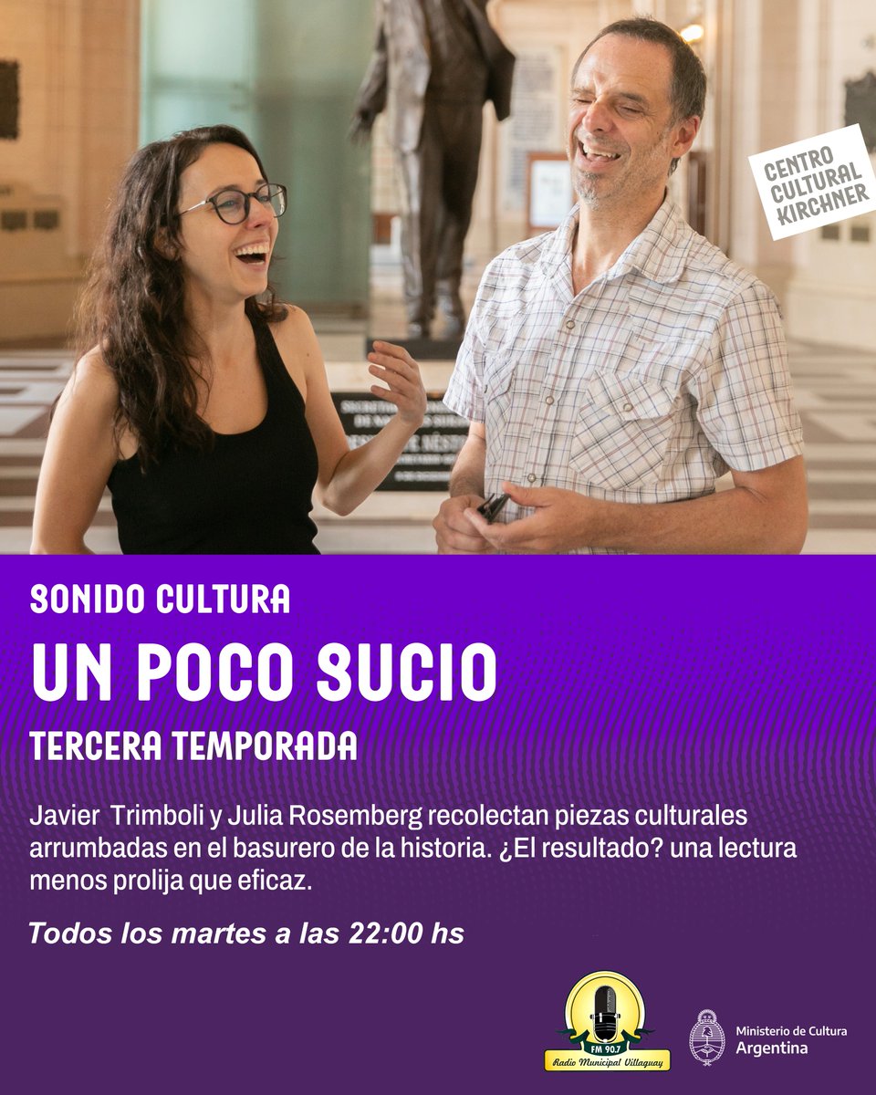 Rmunicipal's tweet photo. #SonidoCultura 3RA DE "UN POCO SUCIO" 🎙️📻

➡️Con Javier Trimboli y Julia Roserberg recolectan piezas culturales arrumbadas en el basurero de la historia. ¿El resultado? una lectura menos prolija que eficaz 😆

📌Martes | 22 hs ⏰
#Escuchaonline
https://t.co/PIKDJX7k1W https://t.co/eP0TI5SGxE