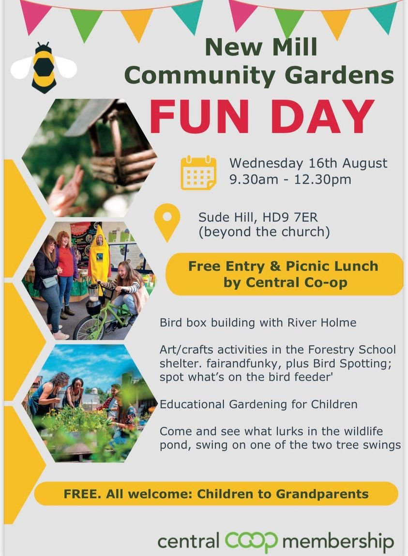 HolmeRiver's tweet photo. Visit our stall this Weds morning (16th Aug) 9.30-12.30 at New Mill Community Gardens Fun Day! This is a free event for all the family & there will be lots of activities to get involved in. Look forward to seeing you there! #families #newmill #free #event @mycoopfood https://t.co/LEySDD31hZ