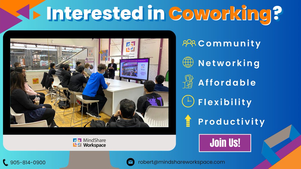 MindShareWork's tweet photo. In the area? Interested in the benefits of #Coworking? Join us for a free tour today!
@MindShareLearn @erinmillstown
#FreeTour #ErinMills #MindShareworkspace https://t.co/FNfJW9YcLv
