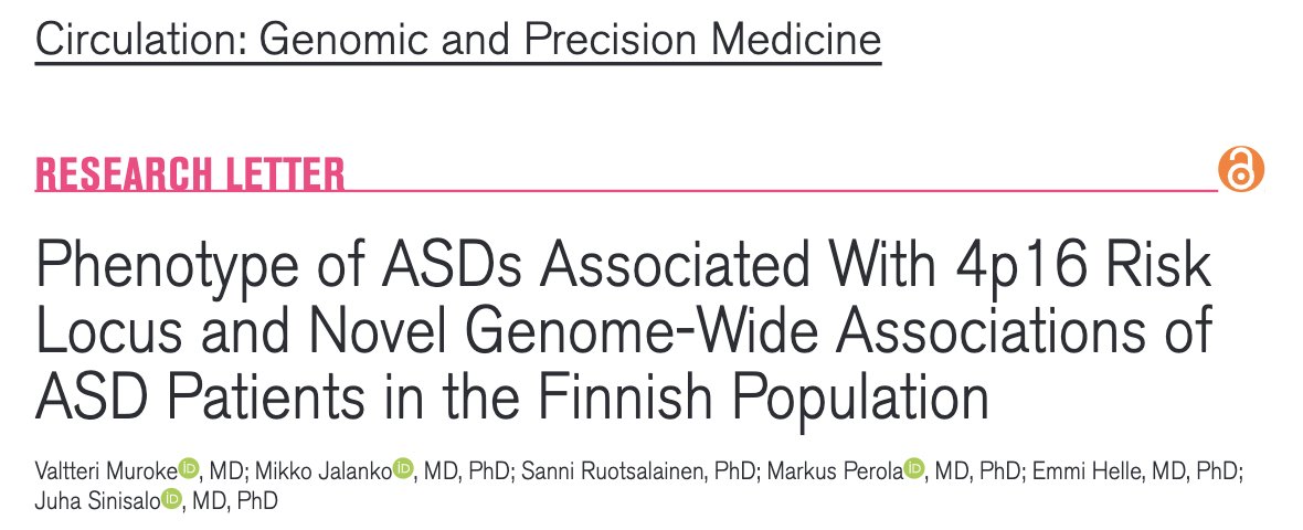 Circulation: Genomic and Precision Medicine (@circ_gen) on Twitter photo From <a href="/JuhaSinisalo/">Juha Sinisalo</a> + team: Phenotype of ASDs Associated With 4p16 Risk Locus and Novel Genome-Wide Associations of ASD Patients in the Finnish Population
ahajournals.org/doi/abs/10.116…
<a href="/AHAScience/">AHA Science</a> #AHAjournals #CardioTwitter #Genetics From <a href="/JuhaSinisalo/">Juha Sinisalo</a> + team: Phenotype of ASDs Associated With 4p16 Risk Locus and Novel Genome-Wide Associations of ASD Patients in the Finnish Population
ahajournals.org/doi/abs/10.116…
<a href="/AHAScience/">AHA Science</a> #AHAjournals #CardioTwitter #Genetics