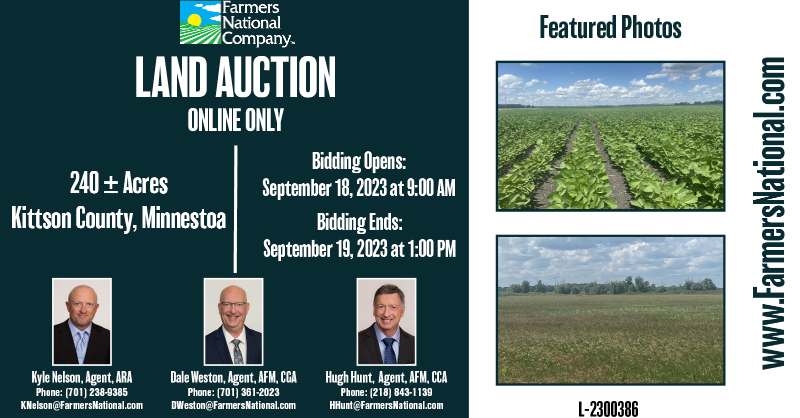 FarmersNational's tweet photo. Upcoming Online Land Auction!

240 acres in Kittson County, Minnesota.