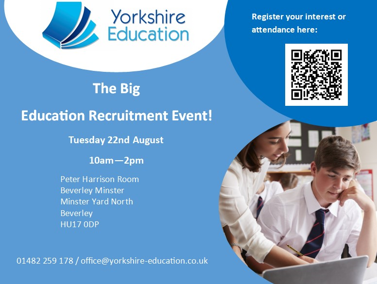 This time next week we will be in Beverley holding a recruitment day!

It's not too late to register your interest or feel free to just turn up on the day between 10am - 2pm.

Look forward to seeing you there!

#teaching #supply #recruitment