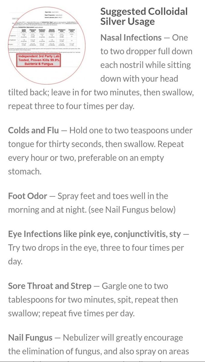 Anulife37_'s tweet photo. Here are a few random usages for colloidal silver. It was proven to kill all (bad) bacteria and fungus. Vaginal infections, purified water, food poisoning etc are all unfortunate happenings that can be cured by  #ColloidalSilver https://t.co/KCw4YNBHol