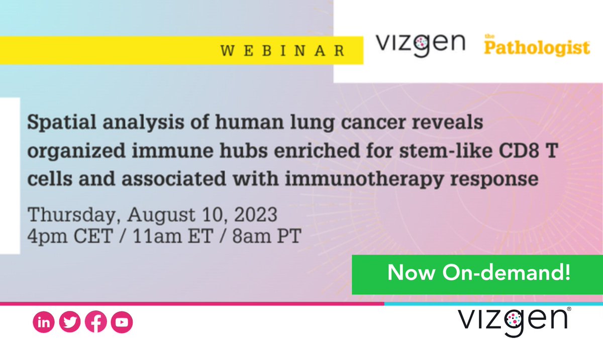 vizgen_inc's tweet photo. Our @pathologistmag #webinar last week featuring Dr. Nir Hacohen from @MGHCancerCenter is now available #OnDemand!
👀Watch any time:
https://t.co/n14e1J6AiZ
#MERSCOPE #MERFISH #SpatialTranscriptomics #PD1blockade #LungCancer #ImmuneHubs #SpatialProfiling #AcademicTwitter https://t.co/TnpZWS4Mbs