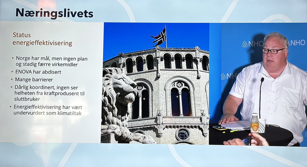Norge har plan, men ingen mål og stadig færre virkemidler for energieffektivisering. Det må på plass! Og energieffektivisering har vært nedsnakket, det må vi slutte med! sier <a href="/FolkeFredriksen/">Bård Folke Fredriksen</a> til stappfullt hus hos <a href="/NHO_no/">NHO</a> på #arendalsuka