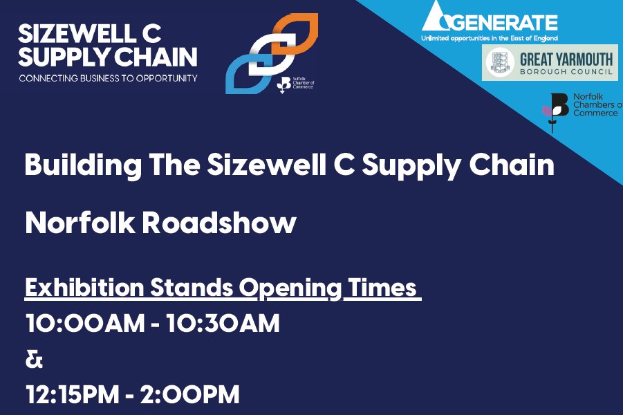 Building the Sizewell C Supply Chain Norfolk Roadshow in partnership with Great Yarmouth Borough Council taking place 2⃣0⃣th September.  It's a great opportunity to discuss the opportunities that Sizewell C will bring to the region. Register today bit.ly/3QEHgao