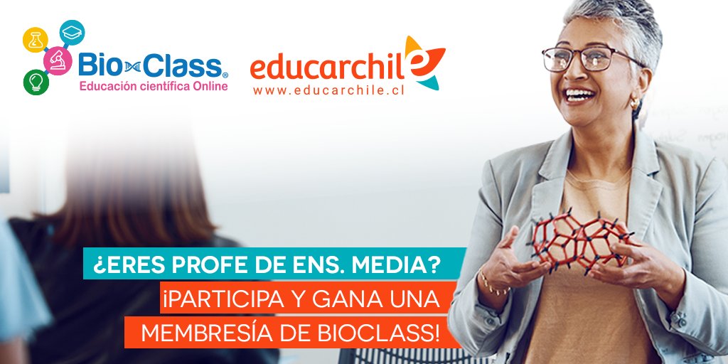 educarchile's tweet photo. 👨🏻🏫👩🏽🏫 ¿Eres profe de Enseñanza Media? 🧪
🖲️ Ingresa a https://t.co/4lhbKWxen7 ⬅️, postula y gana una membresía de #BioClass para enseñar Ciencias. ¡Sólo debes completar el formulario con tus datos! https://t.co/iMocLq82tJ