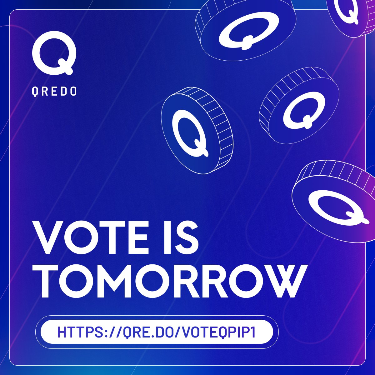 Prepare your $QRDO voting power. To vote for QPIP- 1 you must register your voting wallet before 10am UTC, 16.08.23. To be ready, follow those links 👉Tutorial:  youtu.be/RzjE81QKgYE 👉Join:  qre.do/voteqpip1 👉More:  qre.do/qredovote