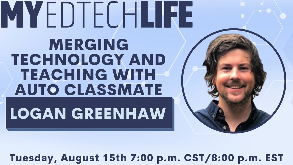 My EdTech Life (@myedtechlife) on Twitter photo 🎙️ We are LIVE tonight🚀
Tonight I welcome <a href="/logancgreenhaw/">Logan Greenhaw</a>, the innovative mind behind <a href="/autoclassmate/">Auto Classmate</a>. From a thru-hike of the Appalachian Trail to creating AI-powered tools for educators, Logan's story is one of passion and innovation. 🌟👨🏫
During his visit, he will update us 🎙️ We are LIVE tonight🚀
Tonight I welcome <a href="/logancgreenhaw/">Logan Greenhaw</a>, the innovative mind behind <a href="/autoclassmate/">Auto Classmate</a>. From a thru-hike of the Appalachian Trail to creating AI-powered tools for educators, Logan's story is one of passion and innovation. 🌟👨🏫
During his visit, he will update us