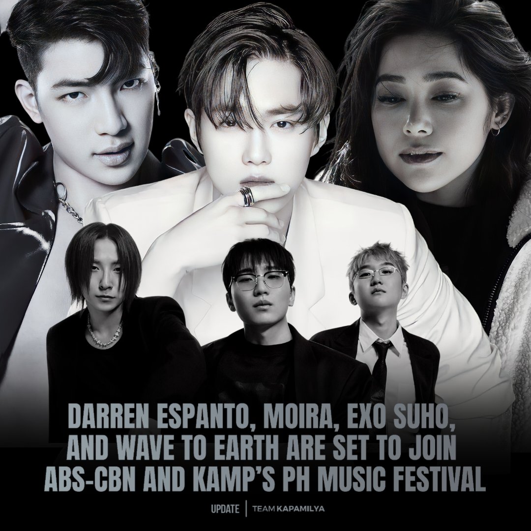 Darren Espanto, Moira Dela Torre, EXO SUHO, and Wave To Earth will be joining ABS-CBN and Kamp Korea’s Philippine music festival this 2023!

#MoiraDelaTorre #DarrenEspanto #EXOSuho #SUHO #WaveToEarth #OnMusicFestival