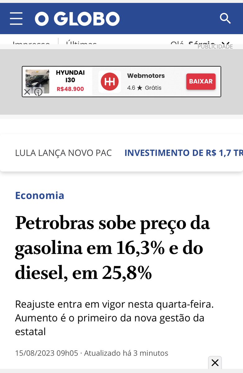 SF_Moro's tweet photo. Aumento abrupto dos preços dos combustíveis pela Petrobras. É o que acontece quando eles são previamente manipulados. Coisas do Governo Lula. https://t.co/g9LMBHOsNt