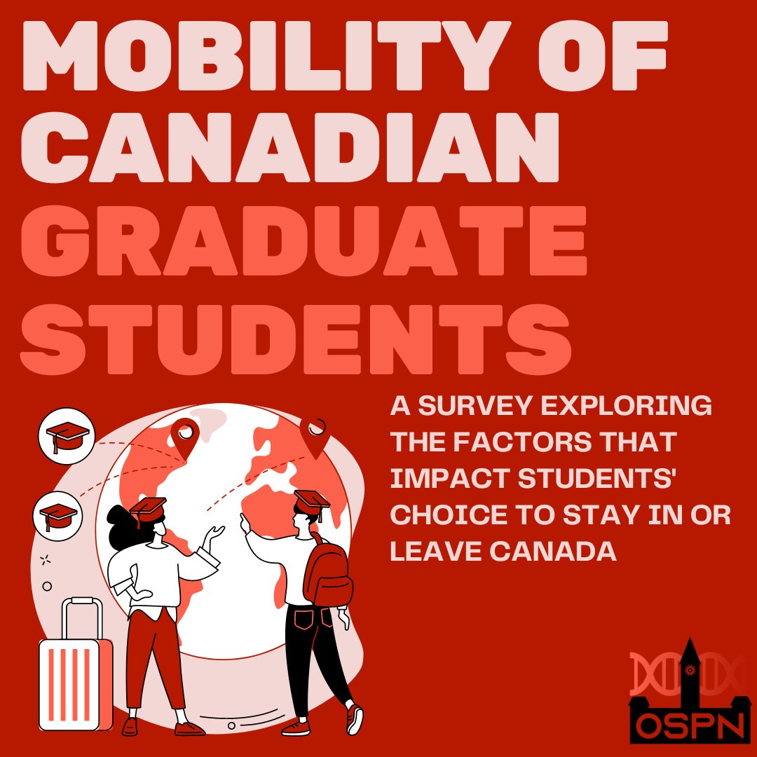 Ottawa Science Policy Network (@ottawascipolnet) on Twitter photo 🚨NEW SURVEY🚨
We want to know how many recent (within 10yrs) & current graduate students are looking for career opportunities outside of Canada - and how their finances impact this 💰
Please take the time to fill out the survey now! 👇
tinyurl.com/mrybapfp
#SciPol #CdnPoli 🚨NEW SURVEY🚨
We want to know how many recent (within 10yrs) & current graduate students are looking for career opportunities outside of Canada - and how their finances impact this 💰
Please take the time to fill out the survey now! 👇
tinyurl.com/mrybapfp
#SciPol #CdnPoli