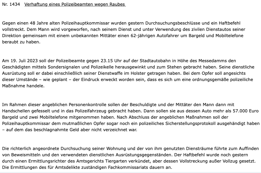 Michael_Leh's tweet photo. #Berlin #Verhaftung eines #Polizeibeamten wg #Raubes
"Dem Mann wird  vorgeworfen,nach seinem Dienst und unter Verwendung des zivilen Dienstautos seiner Direktion gemeinsam mit einem unbekannten  Mittäter einen 62-jährigen Autofahrer um Bargeld und Mobiltelefone  beraubt zu haben" https://t.co/kirhIoA5n0