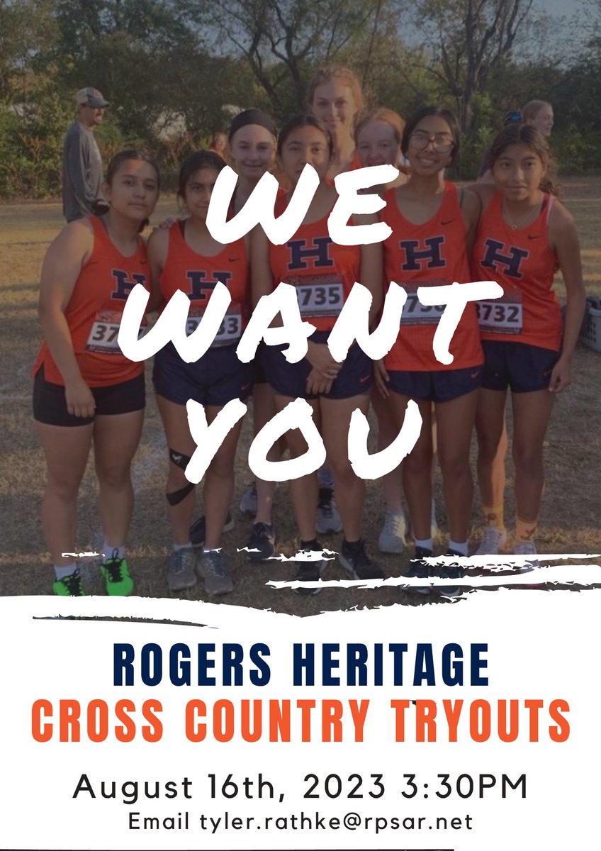 heritage_xc_tf's tweet image. Tryouts for anyone not already on the roster start Wednesday after school! Email Coach Rathke if you have questions! #SOAR #DBTC ⛓️