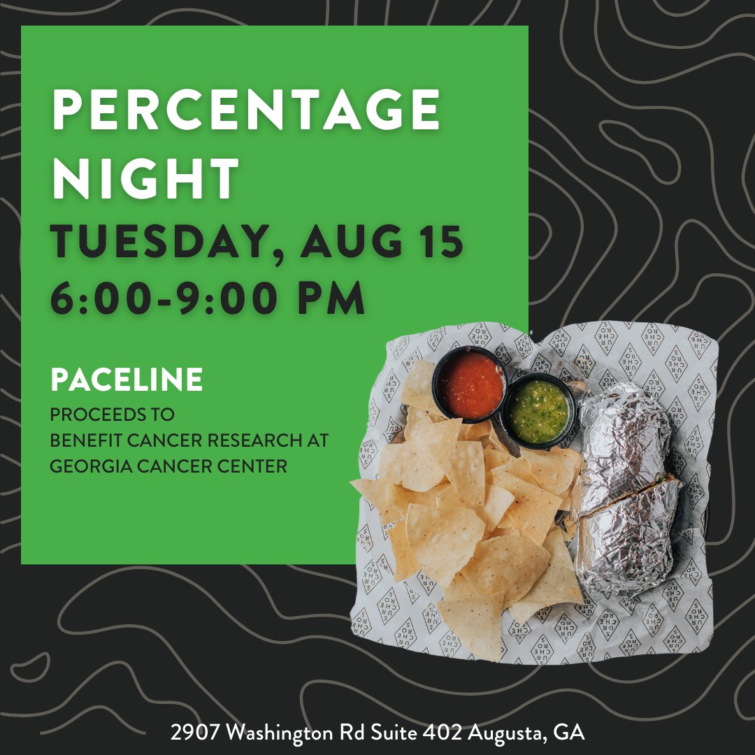 You've got a busy day ahead of you. Let our friends at Surcheros take one thing off your plate - Dinner! Visit Surcheros this evening for delicious Fresh Mex, and 10% of your purchase will fund research at our @GACancerCenter. #jointhepaceline #paceday2023 #cancerresearch
