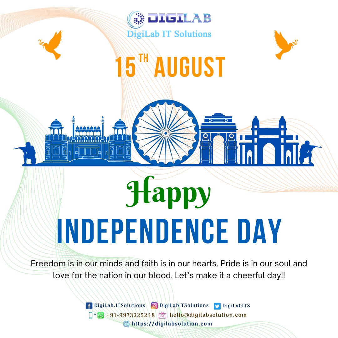 DigiLabITS's tweet photo. On this auspicious day, let us come together as one nation, rising above differences, to build a stronger and brighter future for India!
Happy Independence Day!
#DigiLabITSolutions #IndependenceDay #IndependenceDayIndia #Domains #Hosting #DigitalMarketing #DigitalServices https://t.co/Vb3Po1HKSI