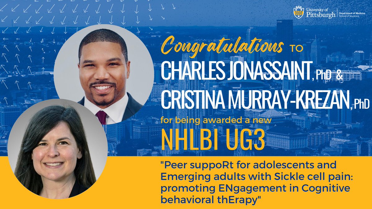 Congratulations to Drs. Charles Jonassaint and Cristina Murray-Krezan on their new @nih_nhlbi UG3: "Peer suppoRt for adolescents and Emerging adults with Sickle cell pain: promoting ENgagement in Cognitive behavioral thErapy"!🎉🎊🎉
