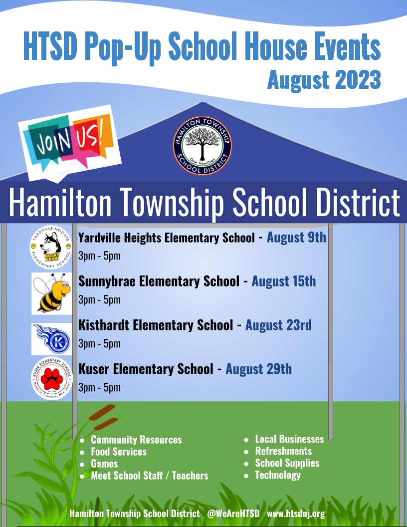 📣 TODAY in Hamilton! Join our Pop-Up School House Event @HTSD_Sunnybrae 🐝 Join us: 🕰 3:00 - 5:00pm #HTSD #HTSDPride @ScottRRocco @HTSDSecondary @LauraGeltch @HTSDCurriculum @HTSD_HR @HTSD_Tech @HamiltonTwpNJ