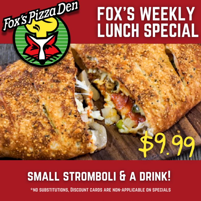 FoxPizzaClinton's tweet photo. 📷𝐅𝐨𝐱'𝐬 𝐖𝐞𝐞𝐤𝐥𝐲 𝐋𝐮𝐧𝐜𝐡 𝐒𝐩𝐞𝐜𝐢𝐚𝐥!📷
𝐈𝐧𝐜𝐥𝐮𝐝𝐞𝐬 𝐚 𝐬𝐦𝐚𝐥𝐥 𝐬𝐭𝐫𝐨𝐦𝐛𝐨𝐥𝐢 &amp; 𝐚 𝐝𝐫𝐢𝐧𝐤!
Served Monday - Friday 11:00 A.M. - 4:00P.M. https://t.co/iTunauQiDz