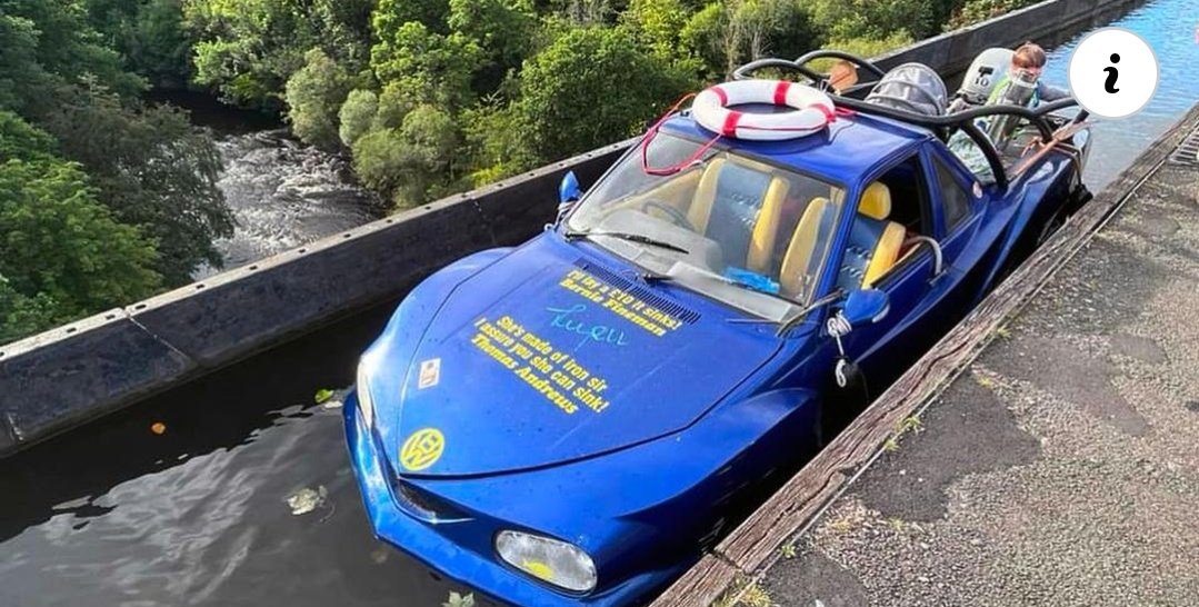 Astonishment as car motors along North Wales canal and over world's highest aqueduct The hybrid amphibious vehicle was making its North Wales debut #canal #crt dailypost.co.uk/news/north-wal…