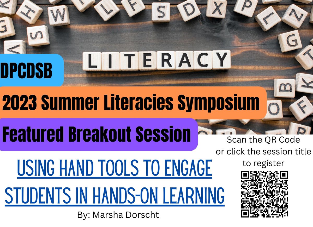 Looking for ways to include engineering and the skills trades in your elementary classroom?  Register for this featured session and join us at the 2023 Summer Literacies Symposium on Thursday August 28, 2023. 
See the poster for registration links and QR Codes.
