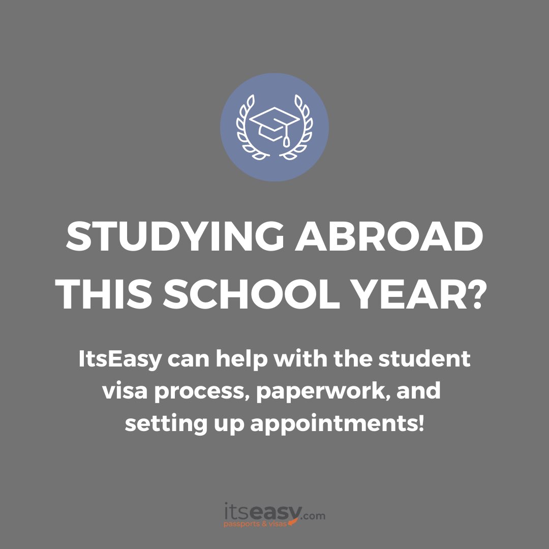 Studying abroad this semester? We can help with the student visa process! Contact us at 1-866-ITSEASY 24 hours a day.