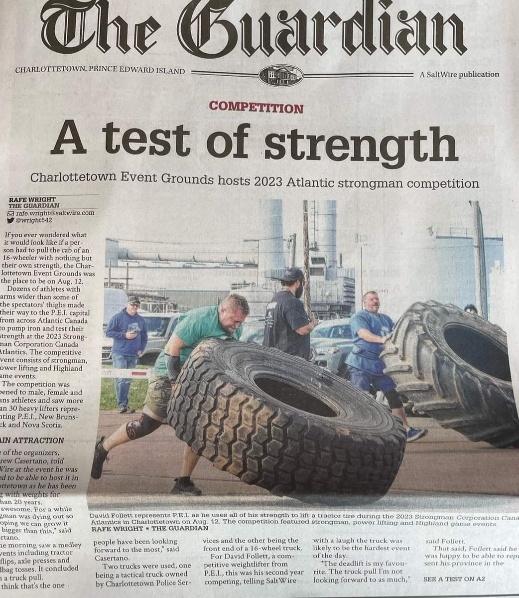 Great action shot by the <a href="/PEIGuardian/">The Guardian</a> at the Strongman Competition held August 12th at the <a href="/EventGroundsPEI/">Charlottetown Event Grounds</a>. 💪