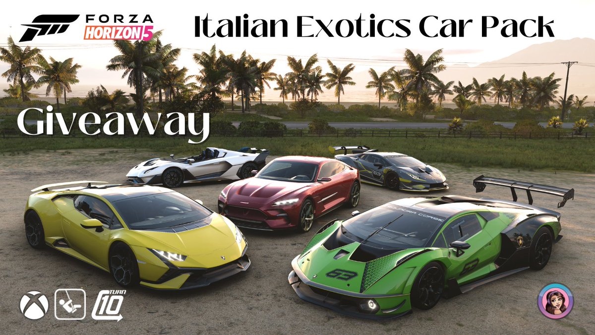 #Giveaway time! I have 2 XBOX codes for the newest FH5 car pack: Italian Exotics! 🇮🇹 (courtesy of Turn10 and Playground Games ❤️) You only need to RT this post! Winners will be announced on Aug 17th, 8pm CEST. Buona fortuna a tutti voi!🍀 #ForzaHorizon5 #FH5ItalianExotics