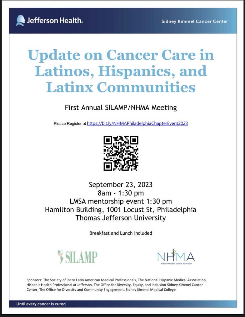 SKCC_CHE's tweet photo. Please join us for our first annual SILAMP/NHMA meeting!
Use the QR code or registration link to register yourself and/or a guest
#screen2save
@anamarialopezmd https://t.co/XfW4p5IBvC