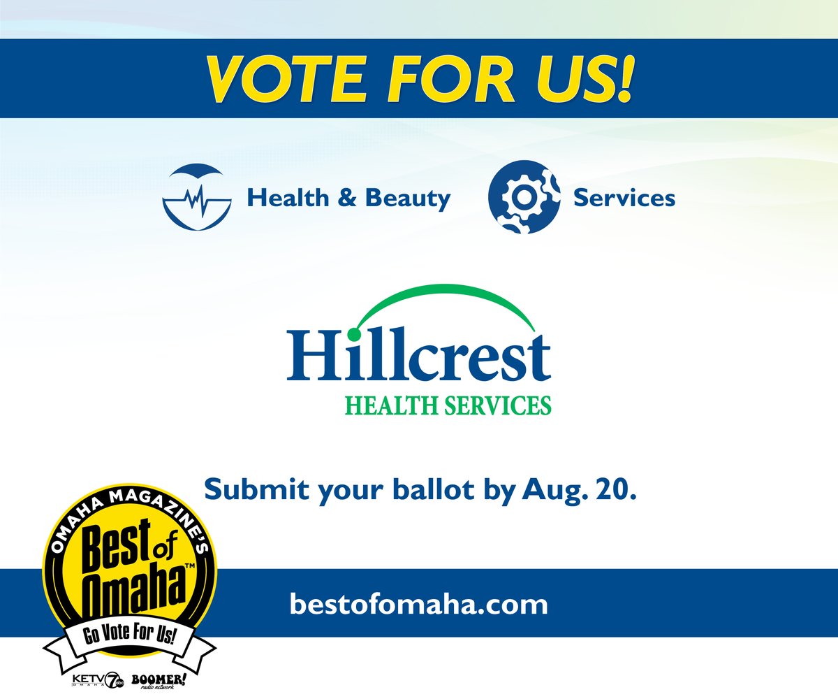 This is the last week to vote for Hillcrest in the @OmahaMagazine Best of Omaha contest! Register at bestofomaha.com, and be sure to vote in at least five categories to submit your ballot. We'd love your support! #BestofOmaha #VoteToday #EnhancingLives