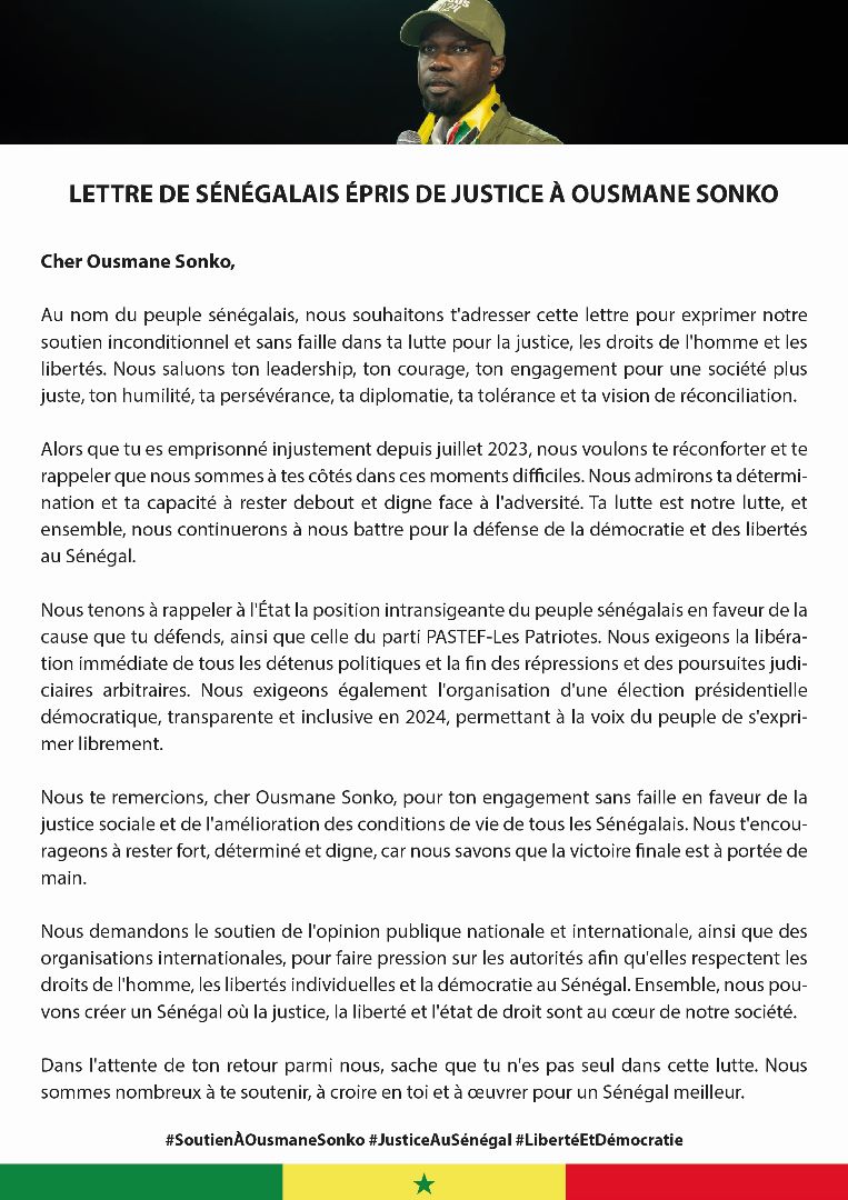 papealeniang's tweet image. Lettre de Sénégalais épris de justice et de démocratie adressée à Ousmane Sonko