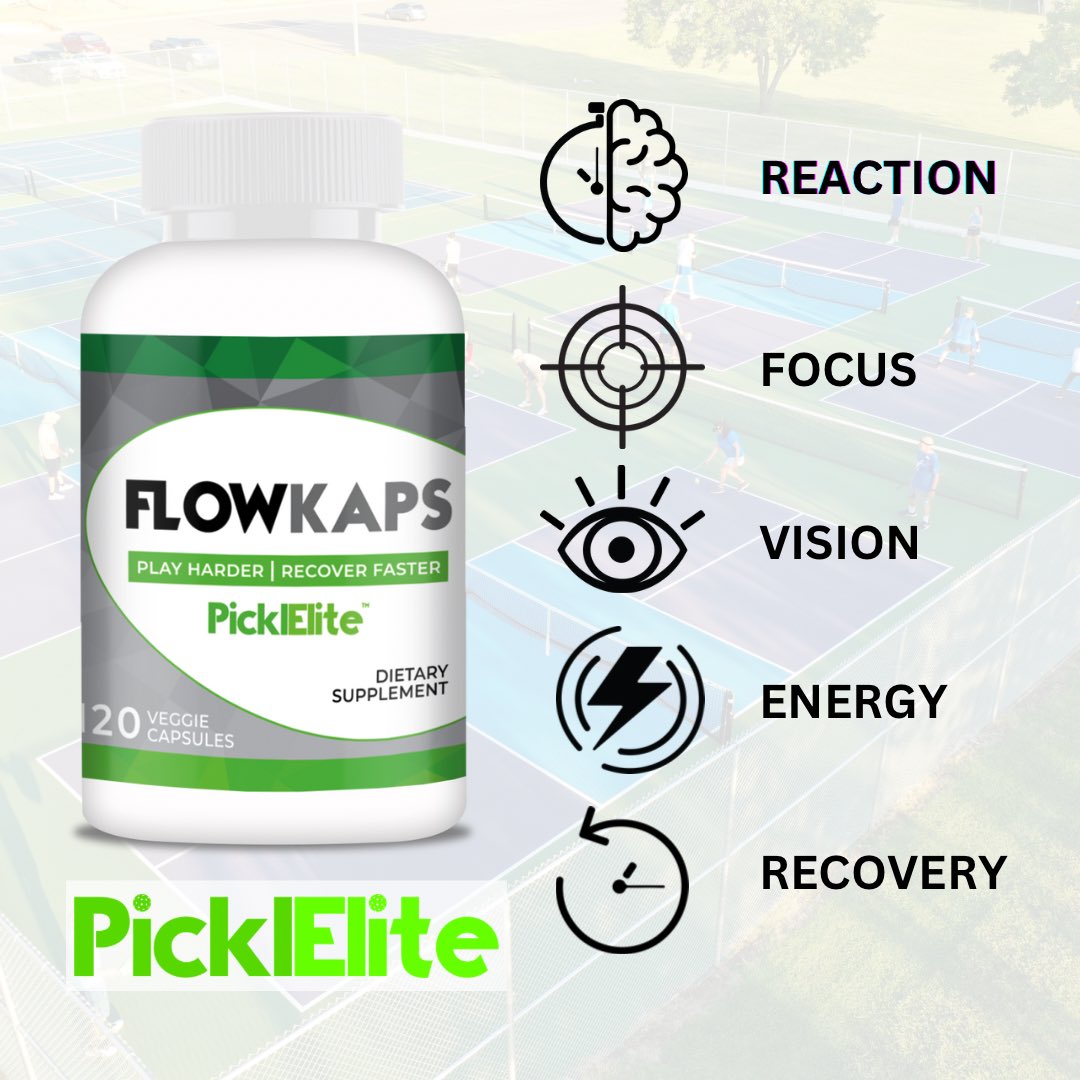 pickl_elite's tweet image. Want to optimize your Pickleball performance? FLOW KAPS are formulated to enhance your reaction time, focus, vision, energy, and recovery. Trust the first pre-workout designed just for Pickleball players. #pickleballperformance #pickleball #FLOWKAPS