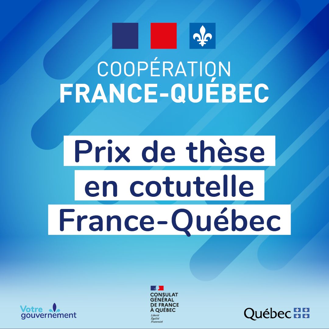 Déposez votre dossier pour le prix de thèse en cotutelle France-Québec qui récompense les meilleures thèses de #doctorat produites dans le cadre d'une convention de cotutelle franco-québécoise. #FrQc 🇫🇷⚜️ Date limite : 31 août 2023 ➡️ quebec.ca/gouvernement/r…