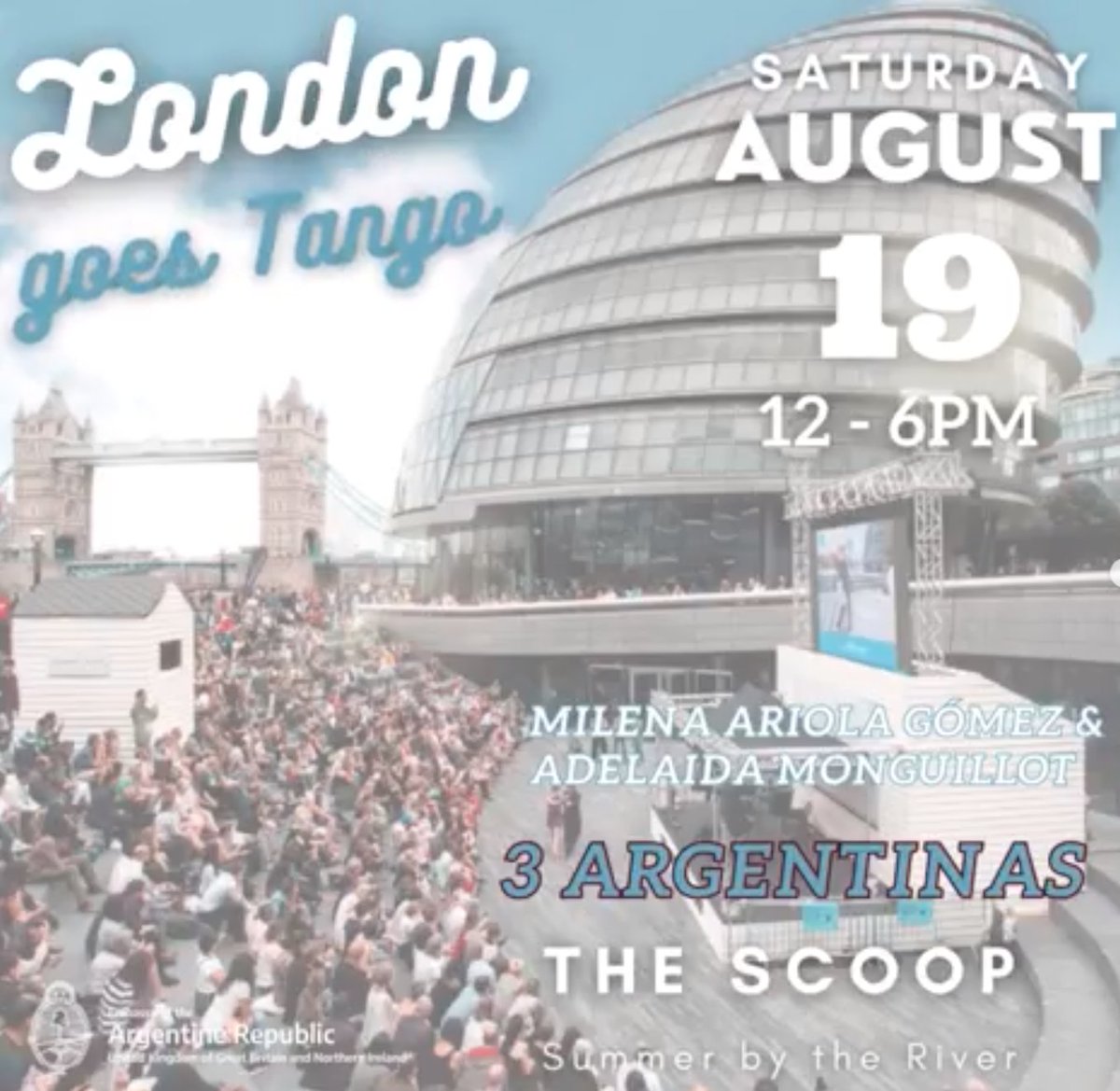 See this Instagram post by @arginuk instagram.com/p/CvzdHY0okga/… We'll be playing at 3.30pm!
We hope to see you there! Los esperamos!
LIVE MUSIC - LONDON GOES TANGO 2023 - Saturday 19 August 📷 12 - 6pm
