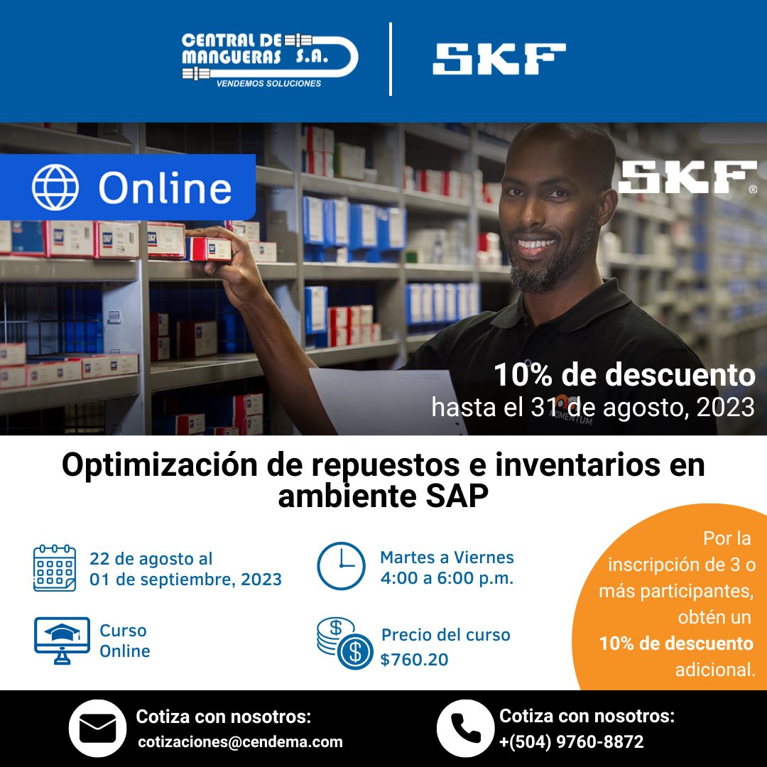 Cendemahn's tweet photo. 🗓️En agosto y septiembre capacítate con los mejores.
Conoce nuestros cursos online💻
.
.
#centraldemangueras #cursosonline #skf #honduras https://t.co/OGkropp8h5