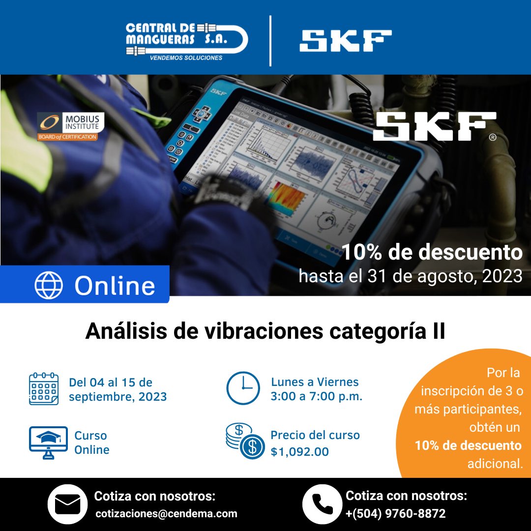 Cendemahn's tweet photo. 🗓️En agosto y septiembre capacítate con los mejores.
Conoce nuestros cursos online💻
.
.
#centraldemangueras #cursosonline #skf #honduras https://t.co/OGkropp8h5