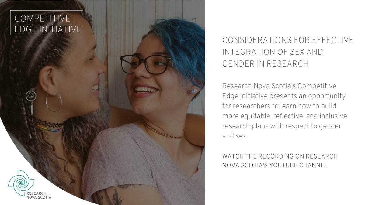 Learn how to build more equitable, reflective, and inclusive research plans with respect to gender and sex from guest speaker, Dr. Natalie Rosen @DalhousieU & @maritimespor

Watch the webinar: bit.ly/3IFJr8W

#CompetitiveEdge #InclusiveResearch