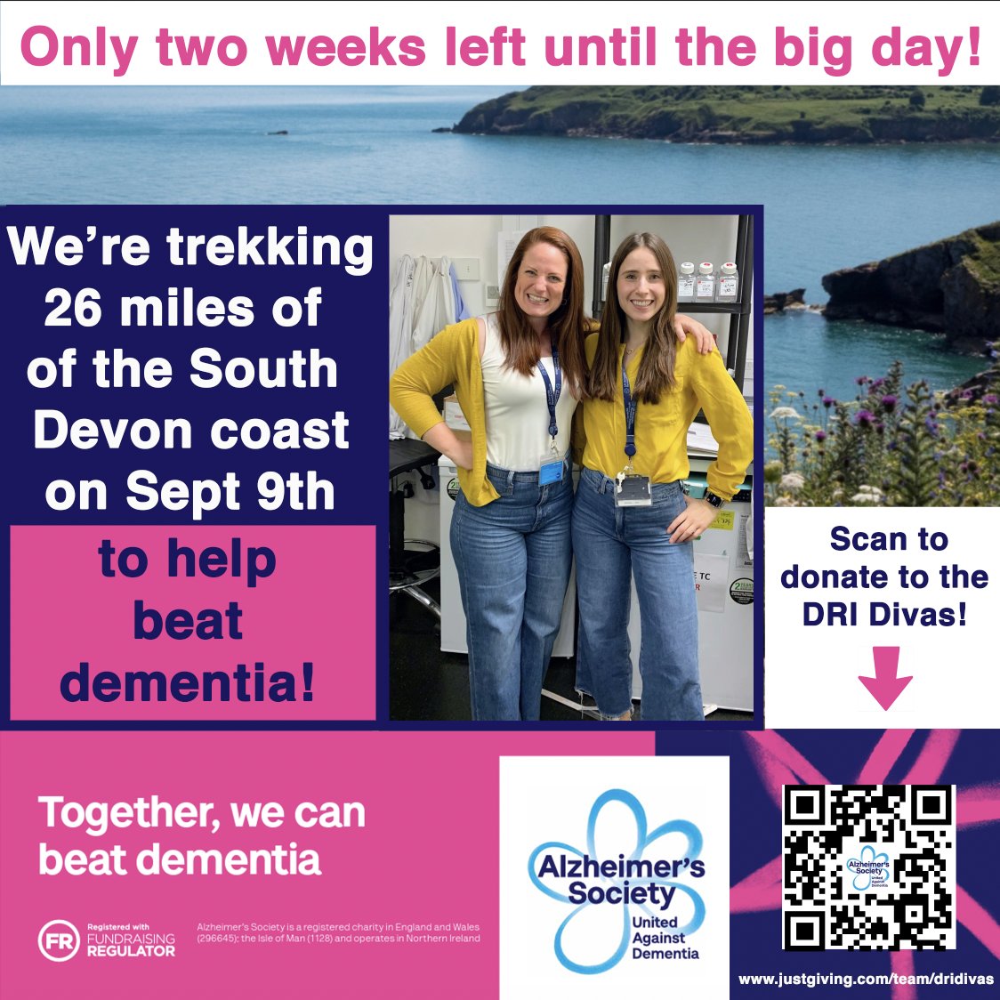 Steph and I are hiking a whole marathon along the South Devon coast in support of #alzheimersdisease research! Please send along your good vibes to help us get through in one piece 😅.  You can also support us at justgiving.com/team/dridivas 🥰