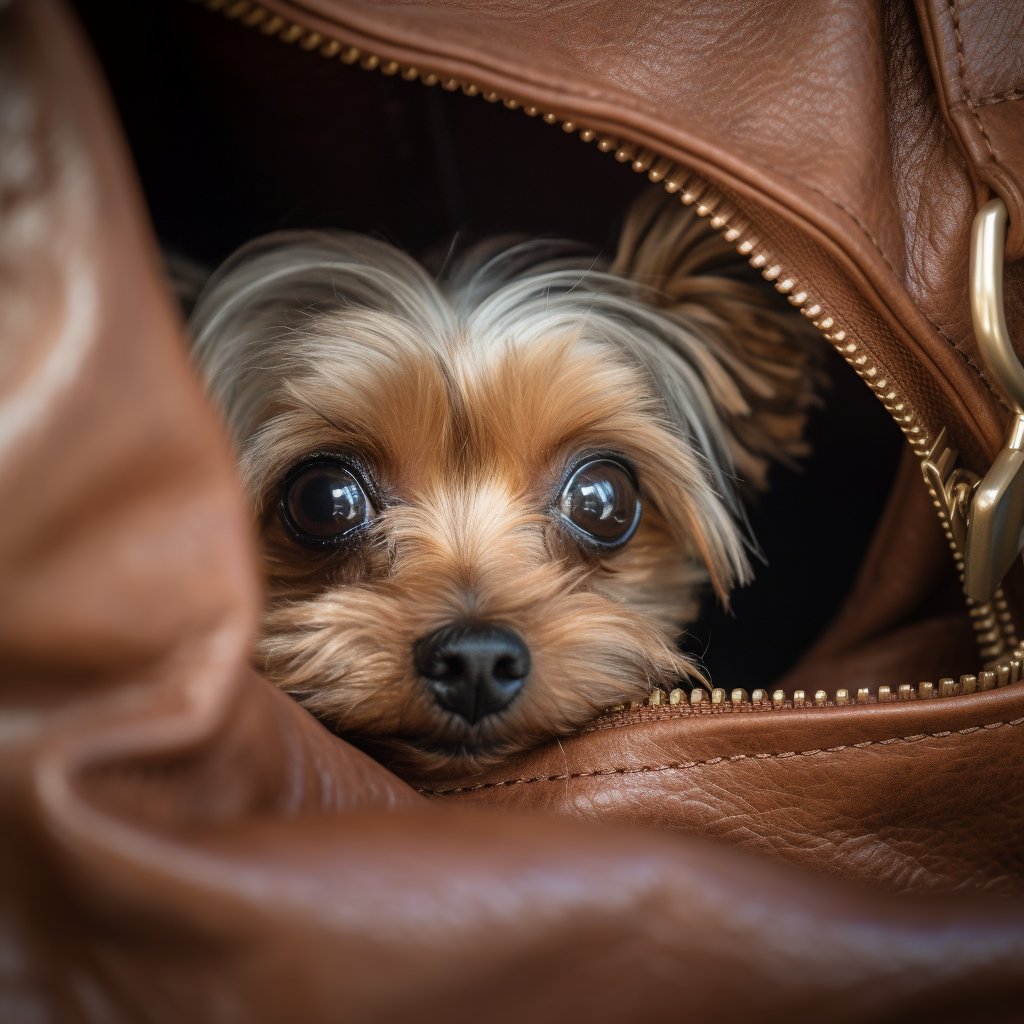 RealGreatestDog's tweet photo. Who said fashion couldn't be furry? The ultimate accessory: a purse-peeking Yorkie. 👜🐶 #doglove #yorkshireterrier https://t.co/LwGgIlblLP