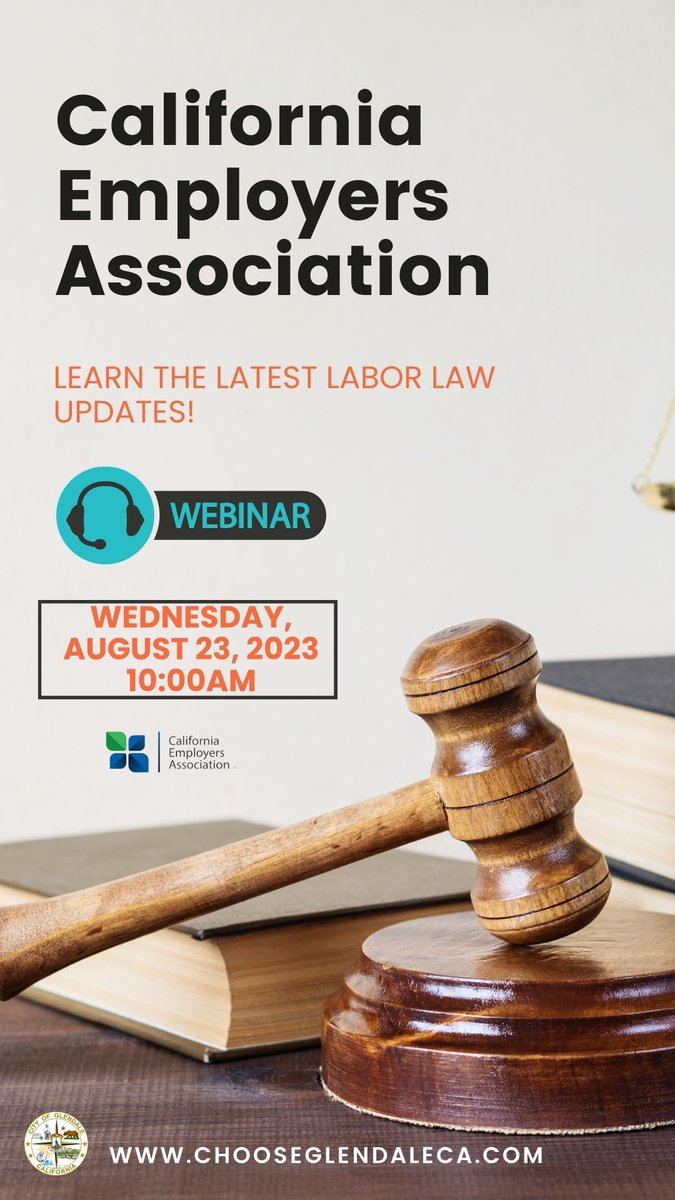 CommunityDevelopment (@myglendalecdd) on Twitter photo #MyGlendale don’t miss this month’s webinar with <a href="/CEAemployers/">CA Employers Assn.</a> and stay up to date on #laborlaw!
Register here: eventbrite.com/e/labor-law-up…
#fyp #freeevent #law #labor #humanresources #updates #smallbusiness #businessresources #businessowners #localbusiness #MyGlendale don’t miss this month’s webinar with <a href="/CEAemployers/">CA Employers Assn.</a> and stay up to date on #laborlaw!
Register here: eventbrite.com/e/labor-law-up…
#fyp #freeevent #law #labor #humanresources #updates #smallbusiness #businessresources #businessowners #localbusiness