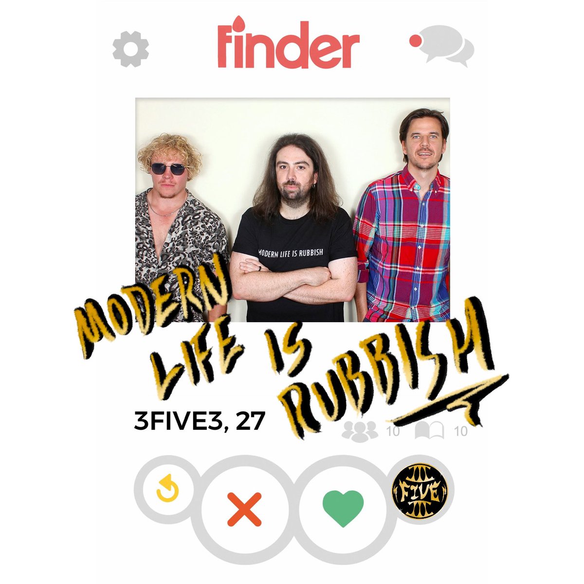 3five3band's tweet photo. 🚨COVER REVEAL🚨 Our new single ‘Modern Life Is Rubbish’ is out this Thursday 17th August. You can pre-save the track on Spotify using the link below. 

https://t.co/nRMfaaJiBP https://t.co/vYDXAACZGe