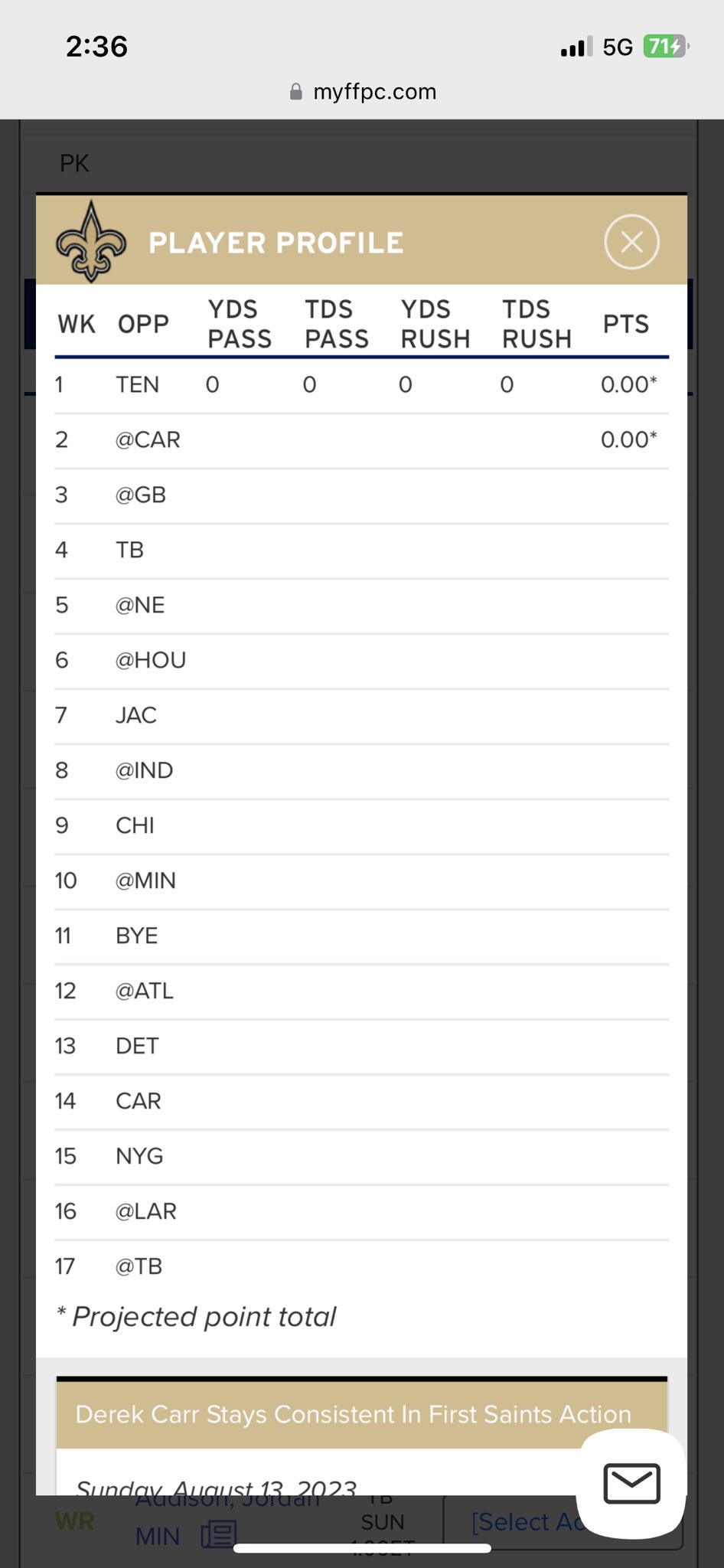 The_Gildz on X: 'The Saints don't play a cold weather game all year with  12/17 games in dome. CARReer year perhaps. ✈️ 