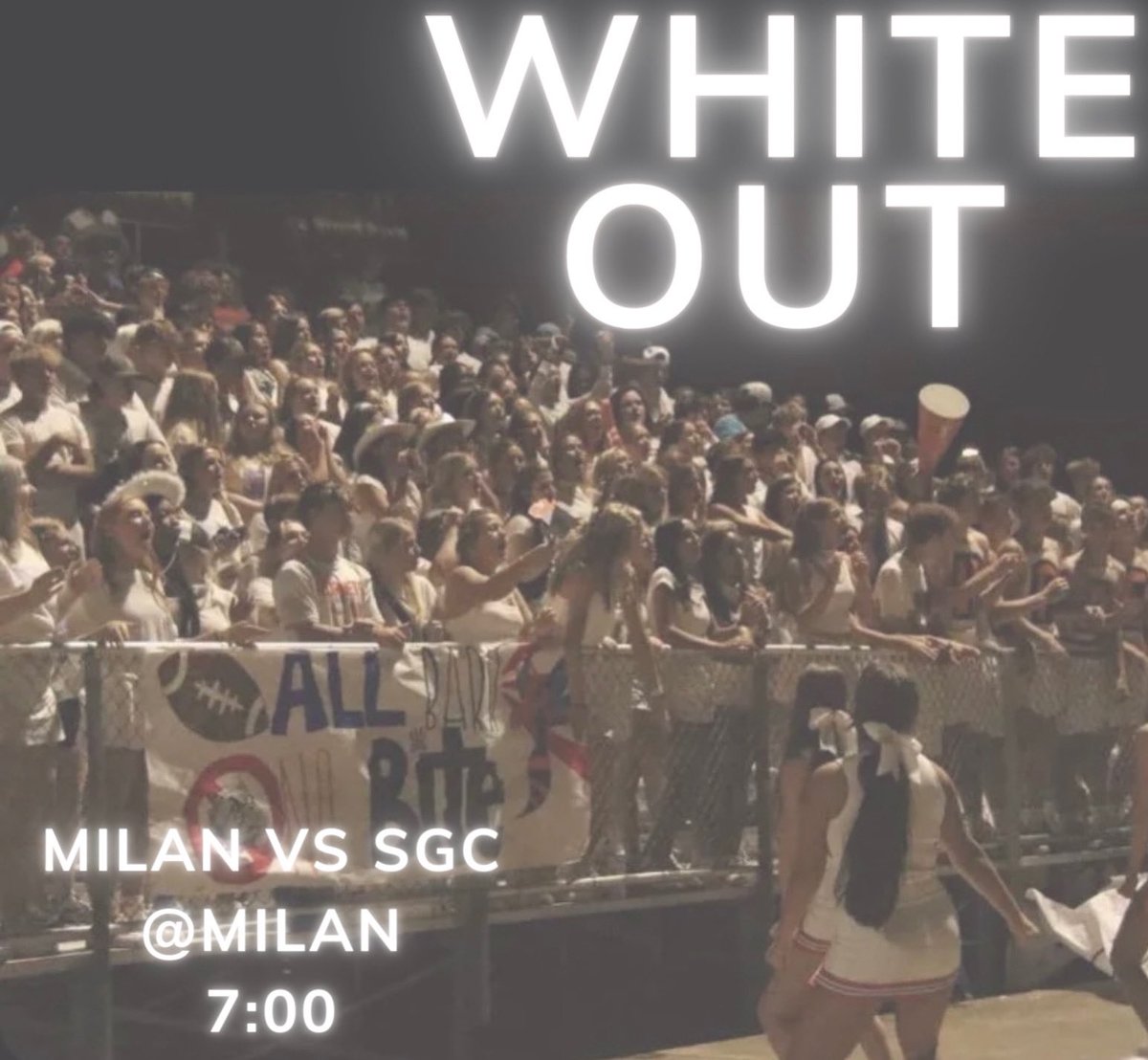 🏈FOOTBALL🏈
🚫HATE WEEK🚫
🆚| ❌ILAN
📍| @ Milan
📆| Thursday, Aug 17th
🕒| 7:00
🤍 WHITE OUT 🤍
BE THERE AND BE LOUD!
Don’t forget your dog toys 🥰