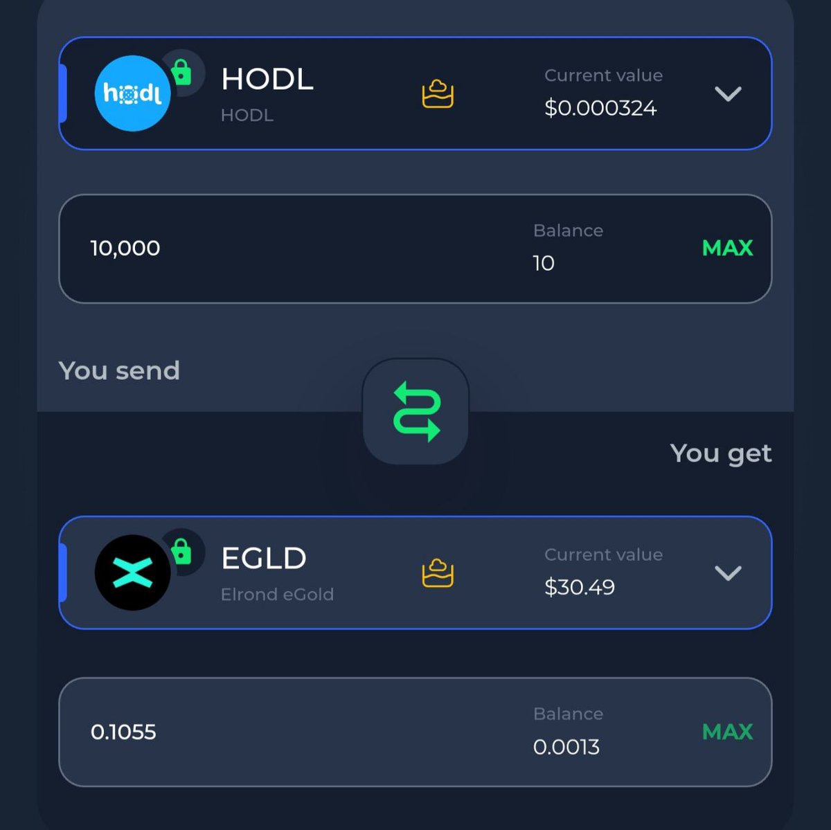 Exrond_Dex's tweet photo. 10k $HODL (0.1 $GLD) up for the taking.

Follow @Exrond_Dex, Retweet, and post your favorite NFT from your portfolio. One random winner in 24h.

🚨Mint #BlueChips and get 10 $EXR/day for ~1000 days. Secure yours NOW: https://t.co/4kWXbfikyk 

#Exrond #MultiversX https://t.co/IKwacrQzJQ