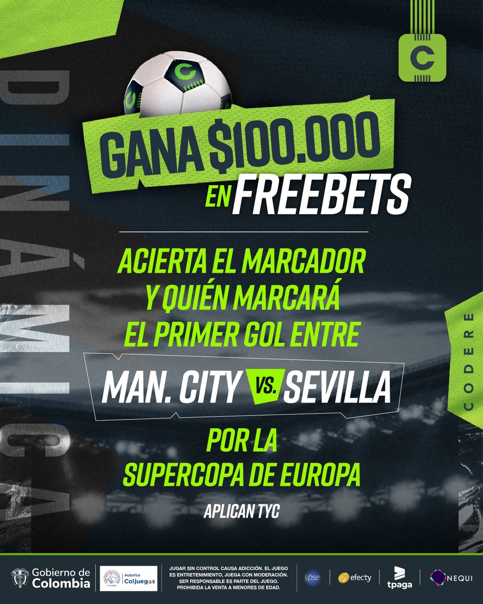 CodereCO's tweet photo. ¡Sorteo!
* SIGUE a CodereCo
*Dale ❤️y RT
*Escribe tu marcador y quien marcará el primer gol (válido hasta 10 minutos antes del partido)
* Debes tener cuenta ACTIVA en Codere (si no, abrir una)  
* El que acierte gana, si varios aciertan, se define con un NUEVO SORTEO. Aplican TyC https://t.co/vvuHD62qAO