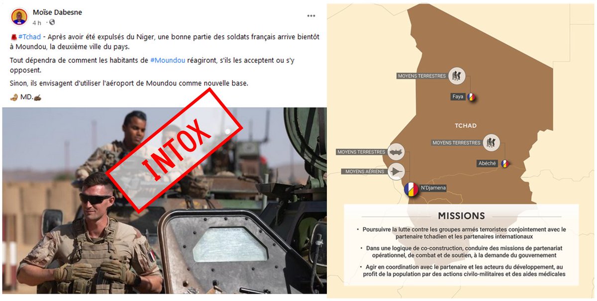 #intox de M.Dabesne.
0 militaire 🇫🇷 expulsé du Niger. Seul le détachement d'AGUELAL a été désengagé selon les infos officielles. 
3 bases militaires tchadiennes accueillent les forces françaises dans le cadre de la lutte contre le terrorisme.
#Desinformation