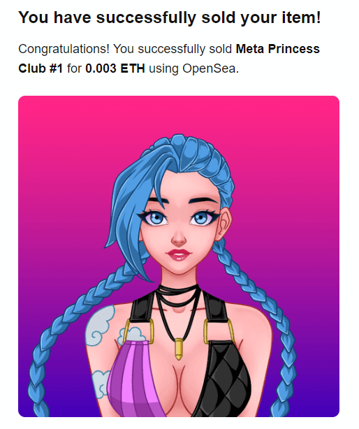 Meta Princess Club #1 Sold 🥳🥳🥳
To @NeilFra5er 💛💛💛
Thanks for the support friend 💜

#NFTs #NFTCollection #NFTartist #OpenSeaNFT #WomenInNFTs #NFT #NFTProject