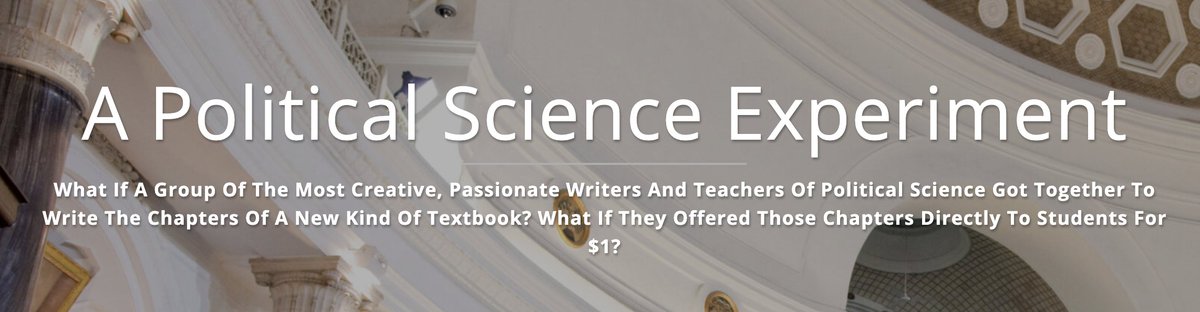Teaching Intro to Poli Sci or Intro to Comparative? Looking for a new type of text with:

Amazing Chapter Authors
Accessible Writing
Extensive free supplemental materials
Affordable ($1/chapter) &amp; Modular (use whole text or individual chapters)

🧵👇
bit.ly/PoliSciText

1/